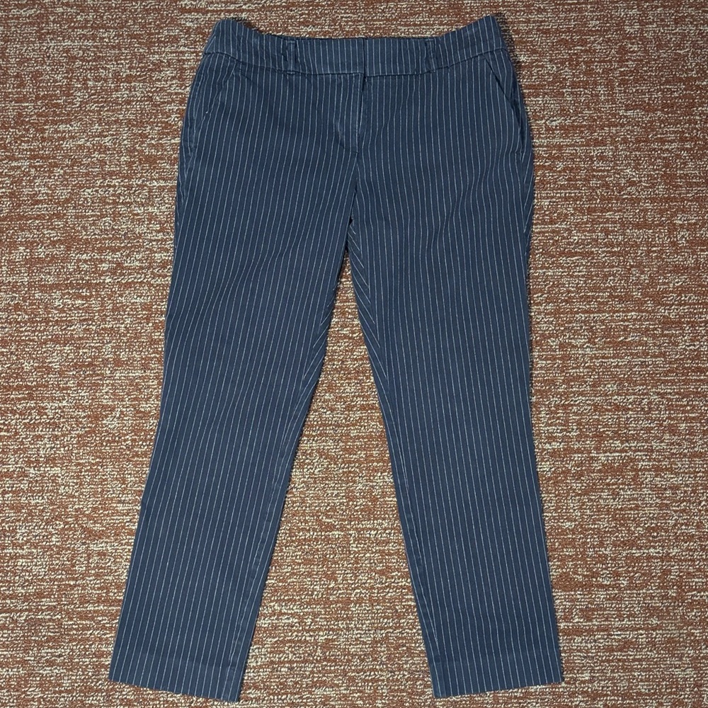 Loft cropped trousers navy pinstripe pant Marisa skinny flat front trouser 6